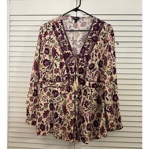 Torrid Women's Floral Print Babydoll Crinkle Gauze Long Sleeve Top Size 2